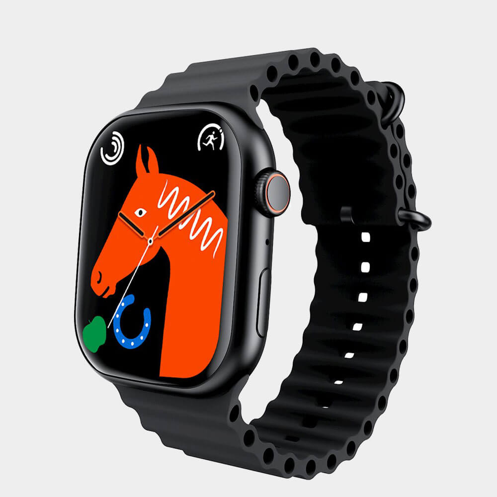 ساعة ذكية W&O X9 Pro ((Super AMOLED)) شاشة (45 ملم / 2.02 بوصة) | حافظة من الألومنيوم مع شريطين من السيليكون والقماش | شحن لاسلكي | أسود