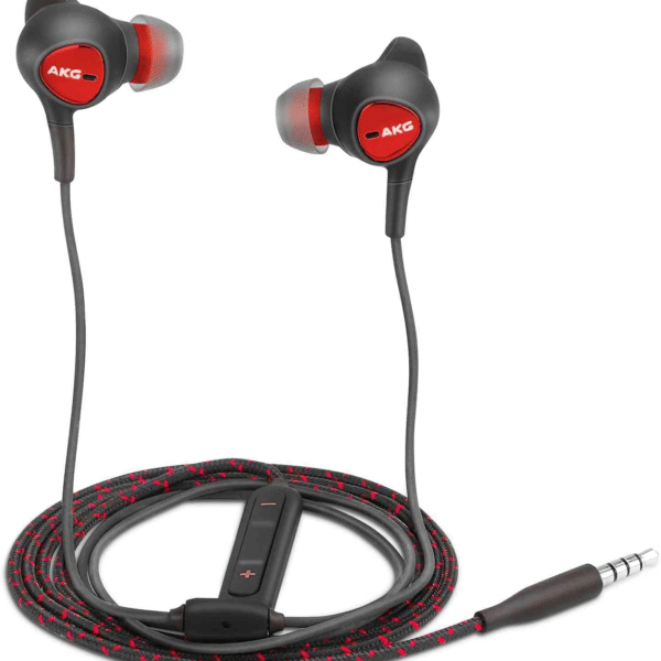 سماعات أذن سلكية متينة بمقبس 3.5 ملم مع ميكروفون وتحكم في مستوى الصوت، صوت عميق وواضح وعزل الضوضاء في سماعات الأذن،  Tuned by AKG