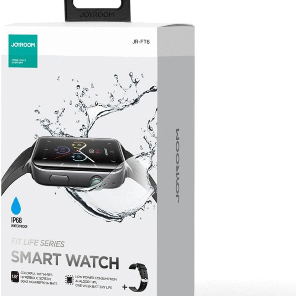 ساعة رياضية ذكية JR-FT6 بشاشة 1.85 بوصة من جوي روم مقاومة للماء بتصنيف IP68 تدعم مكالمات بلوتثوث، ابيض