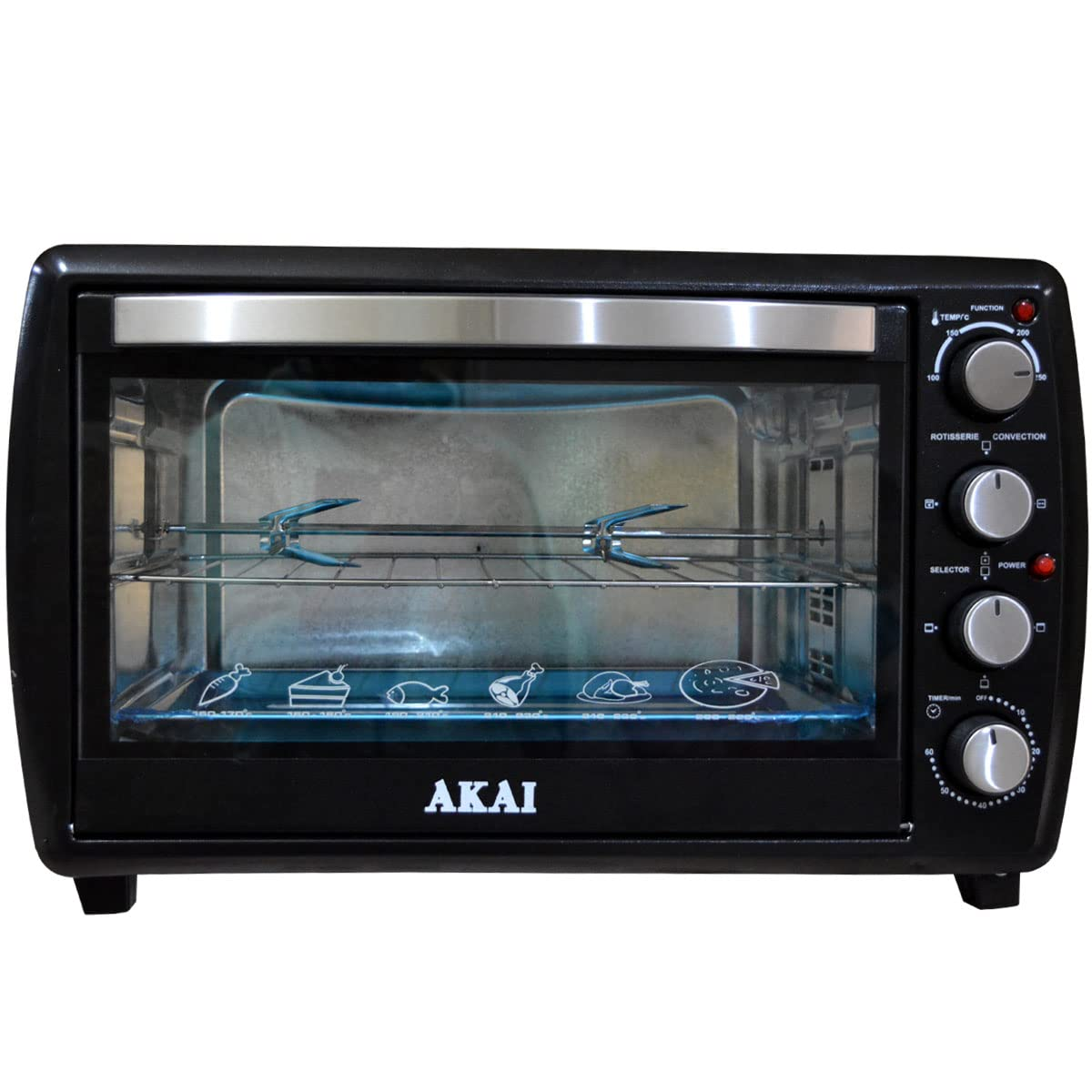 فرن كهربائي سعة 55 لتر ، 2200 وات لون أسود مزود بشواية + مروحة +لمبة من اكاي