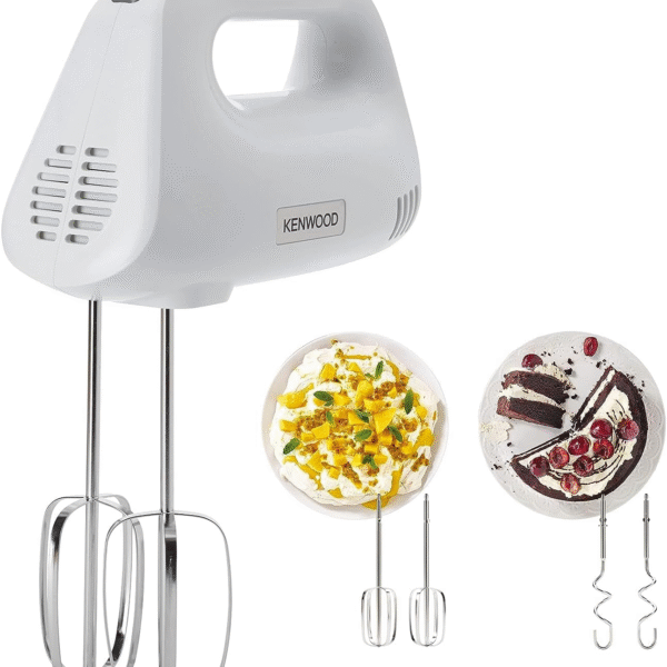 خلاط يدوي (خفاقة كهربائية) قدرة 450 واط مع وعاء دوار 3.4 لتر، 5 سرعات ززر تيربو، عجان ومخفقة مزدوجة من الستانلس ستيل للخلط والخفق والعجن HMP30.A0WH، ابيض، من كينوود