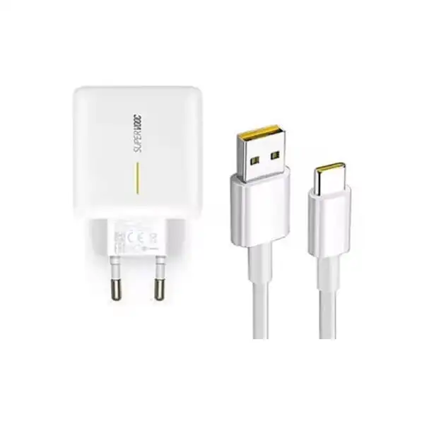 شاحن اوبو جان بمنفذ تايب سي 65W متوافق مع هواتف اوبو بخاصية الشحن السريع مع كابل C الي C - ابيض