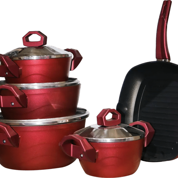 طقم حلل تيفال مارتيف + جريل ، 9 قطع ،أحمر